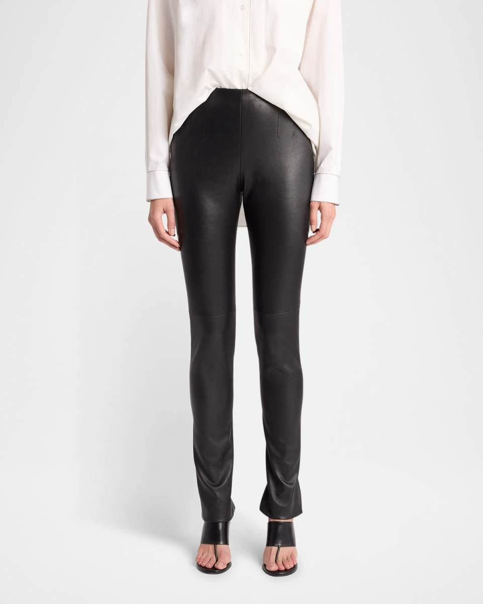Lakun Leather Skinny-Leg Slit-Hem Pants